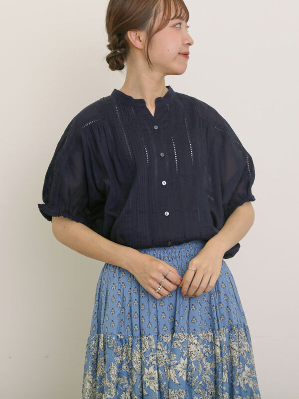 はしごレースブラウス　オフ白 セール】 インドピンタック+はしごレースブラウス（オフホワイト