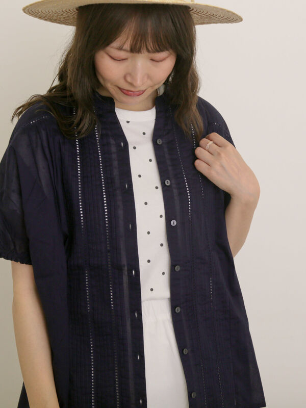 セール】 インドピンタック+はしごレースブラウス（オフホワイト