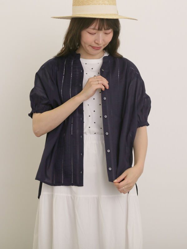 はしごレースブラウス　オフ白 セール】 インドピンタック+はしごレースブラウス（オフホワイト