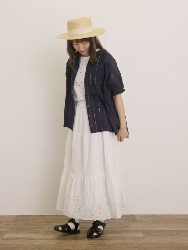 セール】 インドピンタック+はしごレースブラウス（オフホワイト