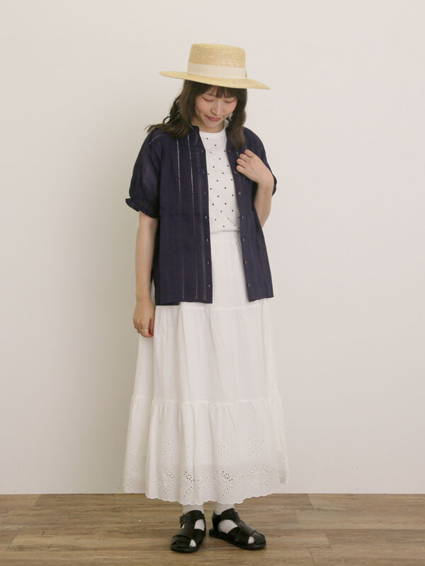 セール】 インドピンタック+はしごレースブラウス（オフホワイト