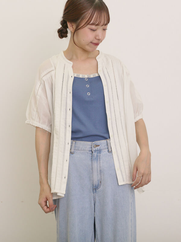 はしごレースブラウス　オフ白 セール】 インドピンタック+はしごレースブラウス（オフホワイト