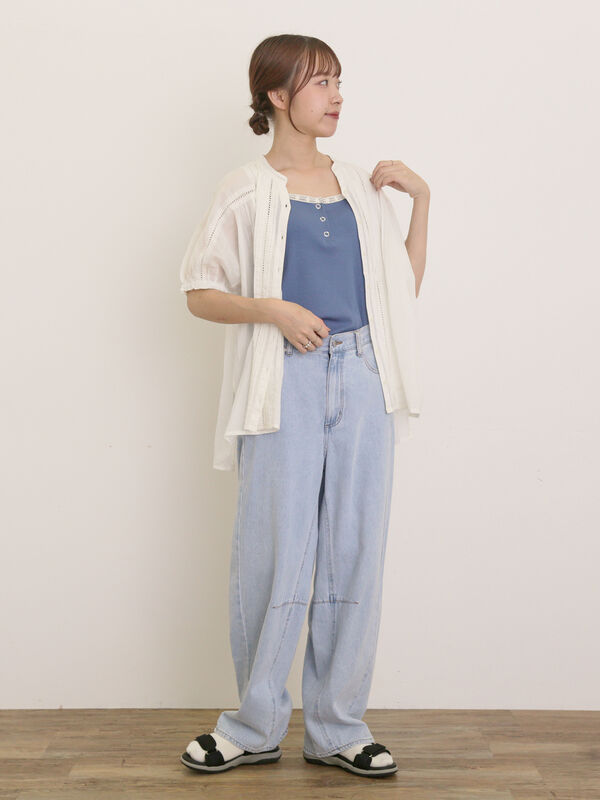 セール】 インドピンタック+はしごレースブラウス（オフホワイト