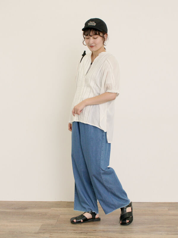 はしごレースブラウス　オフ白 セール】 インドピンタック+はしごレースブラウス（オフホワイト