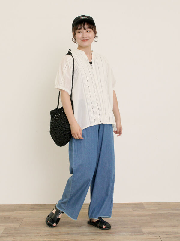 セール】 インドピンタック+はしごレースブラウス（オフホワイト