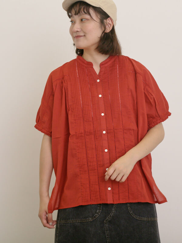 セール】 インドピンタック+はしごレースブラウス（オフホワイト