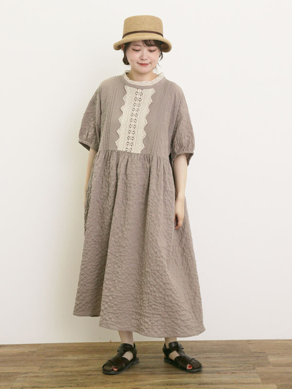 セール】 【S/Mサイズ】前立てレース切替ワンピース（ブラック/モカ