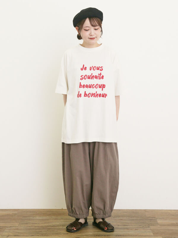 サマンサモスモスパンツ　綿麻平織りウエスト切替ギャザーバルーンパンツ　キナリ セール】 【M/Lサイズ】綿麻平織りウエスト切替ギャザーバルーン