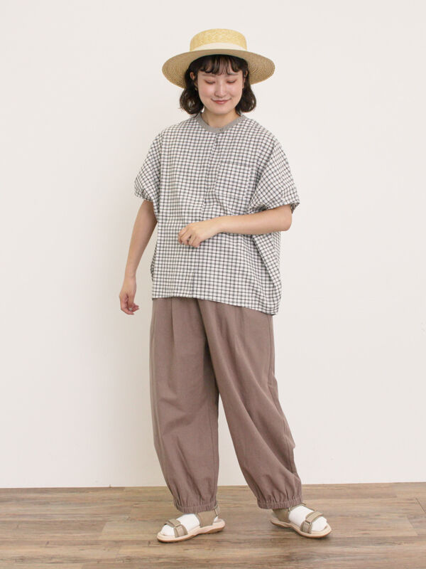 サマンサモスモスパンツ　綿麻平織りウエスト切替ギャザーバルーンパンツ　キナリ セール】 【M/Lサイズ】綿麻平織りウエスト切替ギャザーバルーン