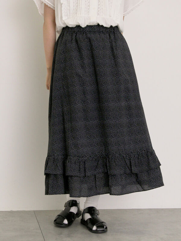 セール】 柄アソート裾ティアードスカート（オフホワイト/ブラック