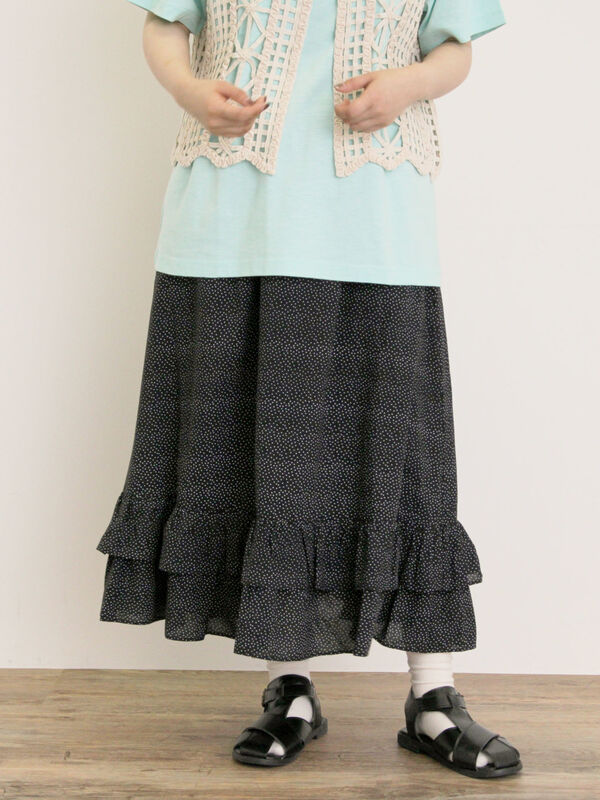 セール】 柄アソート裾ティアードスカート（オフホワイト/ブラック