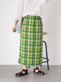 セール】 【UVカット】チェック柄ナロースカート（グレー/ピンク