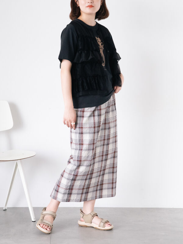 セール】 【UVカット】チェック柄ナロースカート（グレー/ピンク