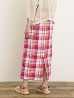 セール】 【UVカット】チェック柄ナロースカート（グレー/ピンク