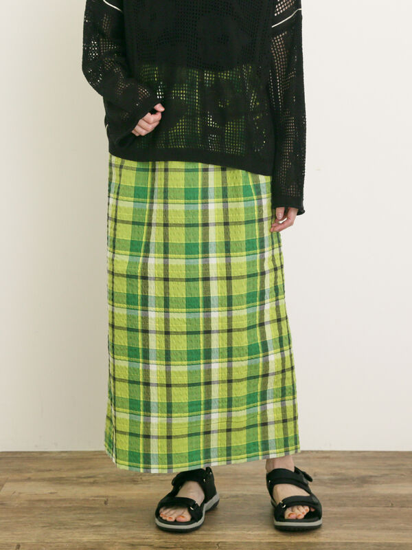 セール】 【UVカット】チェック柄ナロースカート（グレー/ピンク