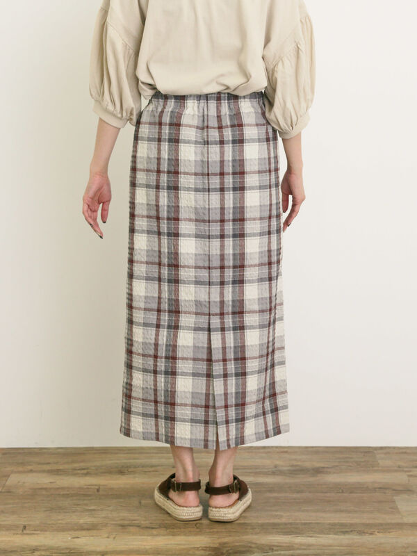 セール】 【UVカット】チェック柄ナロースカート（グレー/ピンク