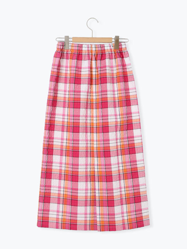 セール】 【UVカット】チェック柄ナロースカート（グレー/ピンク