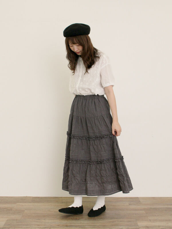 LOUNGEDRESS フリルティアードスカート ブラック LOUNGEDRESS（ラウンジドレス）の「フリルティアードスカート