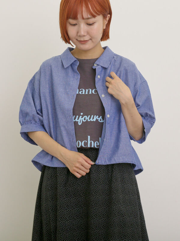 セール】 ショート丈シャツ（オフホワイト/ブラック/ブラウン/ブルー