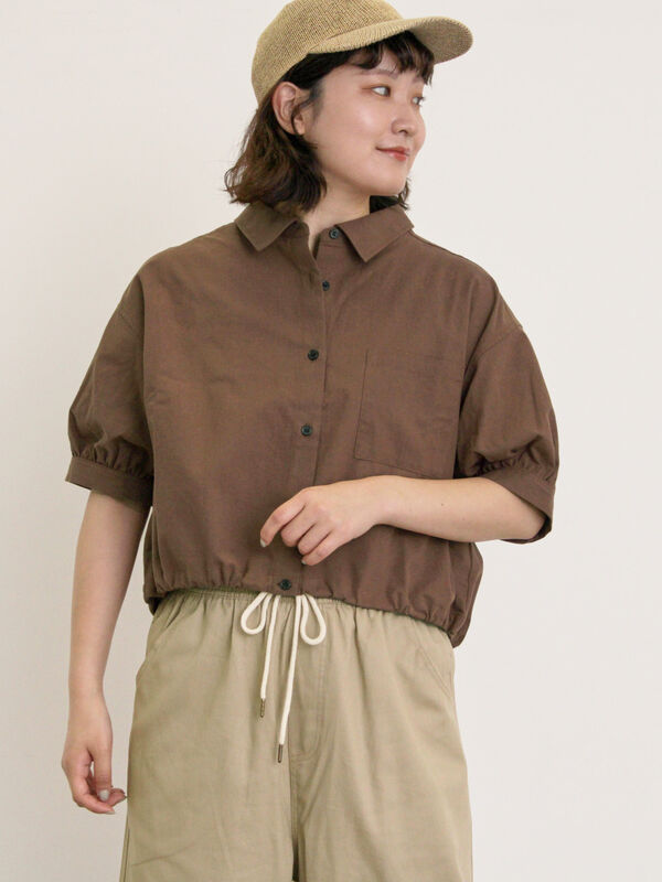 セール】 ショート丈シャツ（オフホワイト/ブラック/ブラウン/ブルー