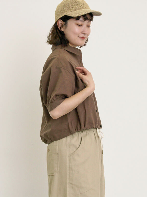 セール】 ショート丈シャツ（オフホワイト/ブラック/ブラウン/ブルー