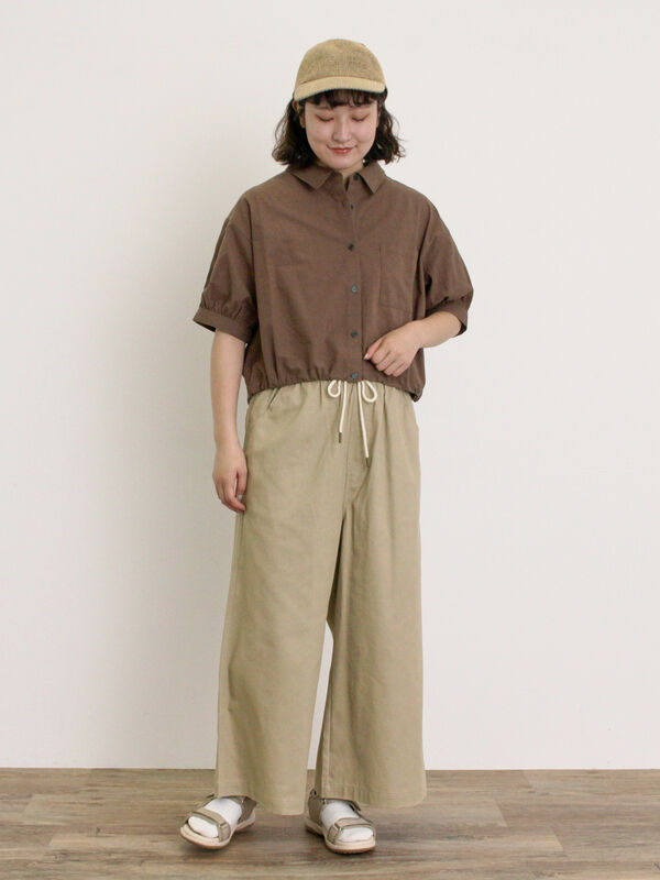 セール】 ショート丈シャツ（オフホワイト/ブラック/ブラウン/ブルー