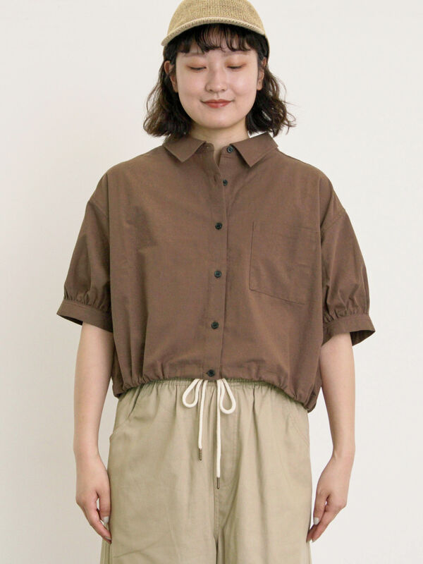 セール】 ショート丈シャツ（オフホワイト/ブラック/ブラウン/ブルー