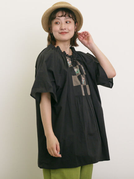 パッチワーク刺繍チュニックブラウス（ブラック/ラベンダー/キナリ）｜Samansa Mos2（サマンサ モスモス）通販