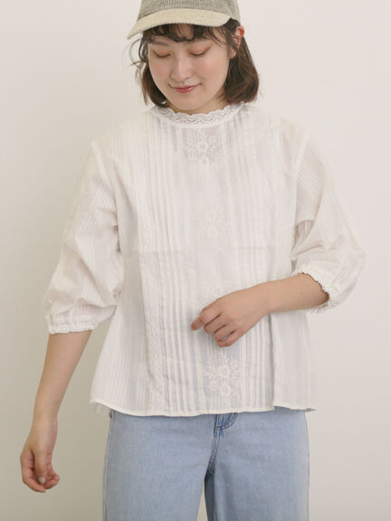 フラワー柄刺繍レースブラウス（オフホワイト/チャコールグレー/ピンク/キナリ）｜Samansa Mos2（サマンサ モスモス）通販