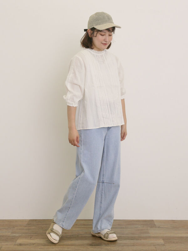 セール】 フラワー柄刺繍レースブラウス（オフホワイト