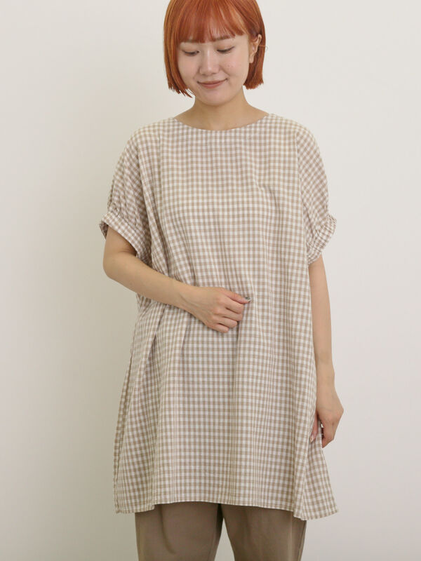 新品　SM2☆キナリ／リネン前後2WAYギャザーチュニック セール】 袖口ギャザー前後2WAYチュニック（オフホワイト