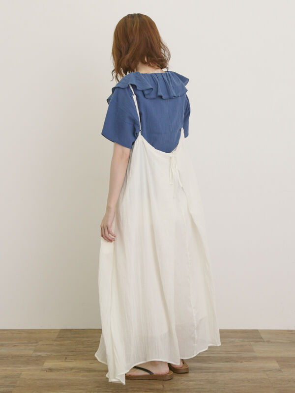 セール】 フリルカラーブラウス（オフホワイト/ブラック/オレンジ