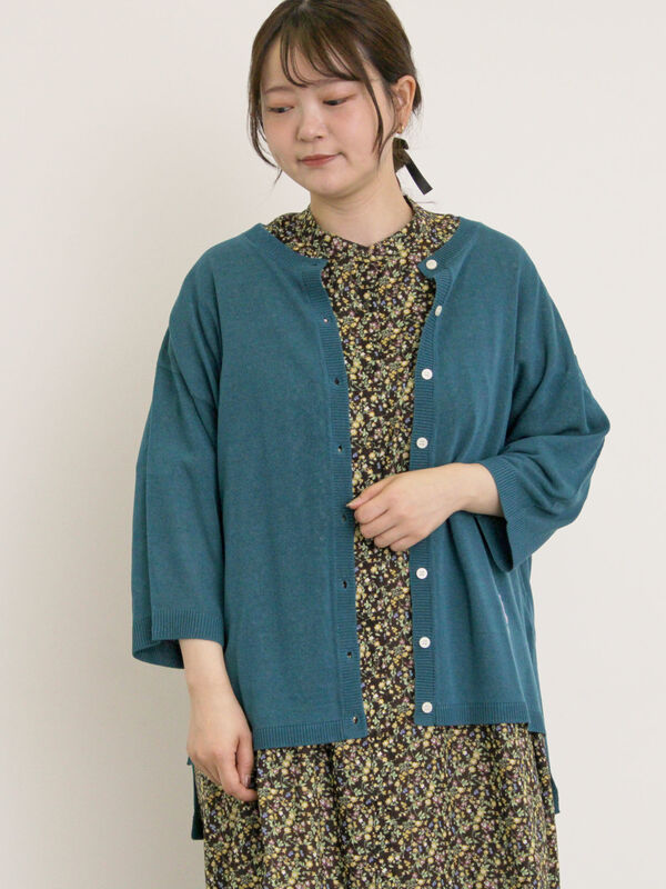 [接触冷感]花刺繍七分袖クルーネックカーディガン（グリーン）｜Samansa Mos2（サマンサ モスモス）通販