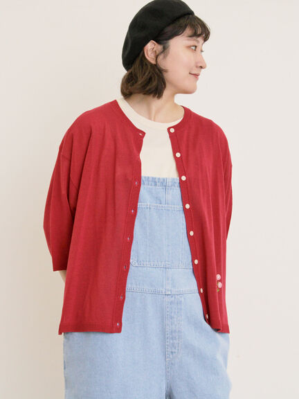 [接触冷感]花刺繍七分袖クルーネックカーディガン（ブラック/レッド/イエロー/グリーン/パープル/キナリ）｜Samansa Mos2（サマンサ モスモス）通販