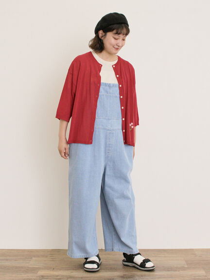 [接触冷感]花刺繍七分袖クルーネックカーディガン（ブラック/レッド/イエロー/グリーン/パープル/キナリ）｜Samansa Mos2（サマンサ モスモス）通販