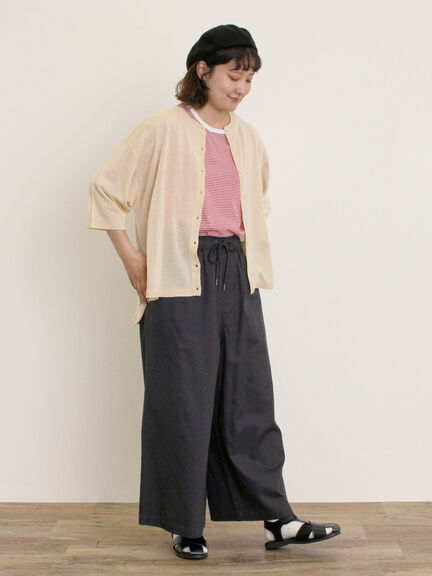 [接触冷感]花刺繍七分袖クルーネックカーディガン（ブラック/レッド/イエロー/グリーン/パープル/キナリ）｜Samansa Mos2（サマンサ モスモス）通販