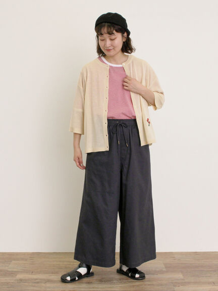 [接触冷感]花刺繍七分袖クルーネックカーディガン（ブラック/レッド/イエロー/グリーン/パープル/キナリ）｜Samansa Mos2（サマンサ モスモス）通販