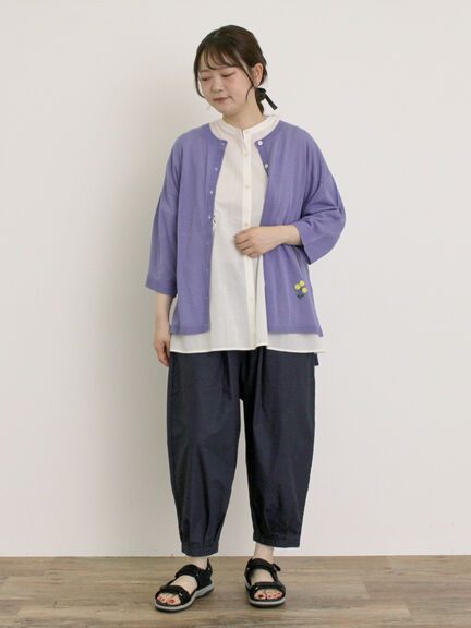[接触冷感]花刺繍七分袖クルーネックカーディガン（ブラック/レッド/イエロー/グリーン/パープル/キナリ）｜Samansa Mos2（サマンサ モスモス）通販