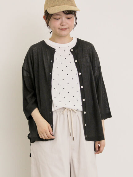 [接触冷感]花刺繍七分袖クルーネックカーディガン（ブラック/レッド/イエロー/グリーン/パープル/キナリ）｜Samansa Mos2（サマンサ モスモス）通販