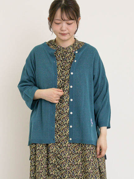 [接触冷感]花刺繍七分袖クルーネックカーディガン（ブラック/レッド/イエロー/グリーン/パープル/キナリ）｜Samansa Mos2（サマンサ モスモス）通販