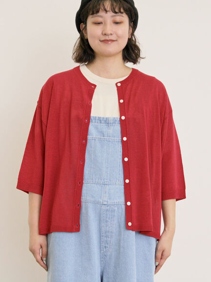 [接触冷感]花刺繍七分袖クルーネックカーディガン（ブラック/レッド/イエロー/グリーン/パープル/キナリ）｜Samansa Mos2（サマンサ モスモス）通販