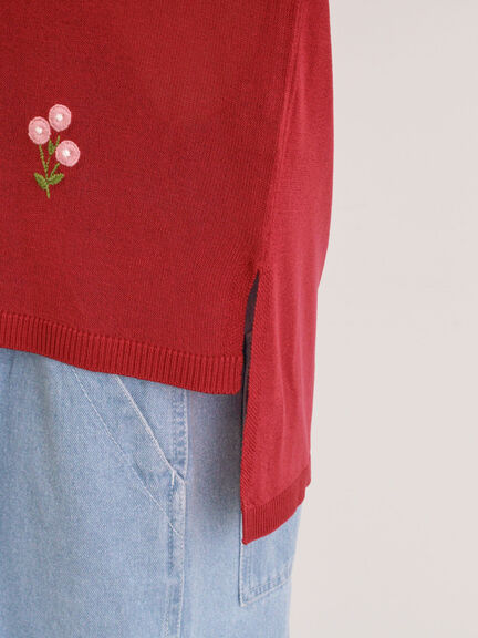 [接触冷感]花刺繍七分袖クルーネックカーディガン（ブラック/レッド/イエロー/グリーン/パープル/キナリ）｜Samansa Mos2（サマンサ モスモス）通販