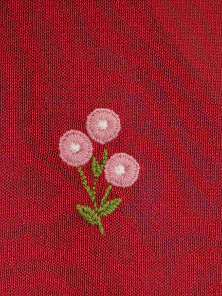 [接触冷感]花刺繍七分袖クルーネックカーディガン（ブラック/レッド/イエロー/グリーン/パープル/キナリ）｜Samansa Mos2（サマンサ モスモス）通販