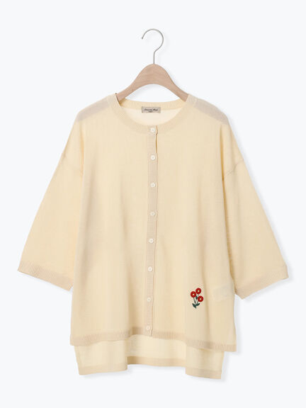 [接触冷感]花刺繍七分袖クルーネックカーディガン（ブラック/レッド/イエロー/グリーン/パープル/キナリ）｜Samansa Mos2（サマンサ モスモス）通販