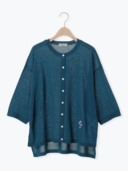 [接触冷感]花刺繍七分袖クルーネックカーディガン（ブラック/レッド/イエロー/グリーン/パープル/キナリ）｜Samansa Mos2（サマンサ モスモス）通販