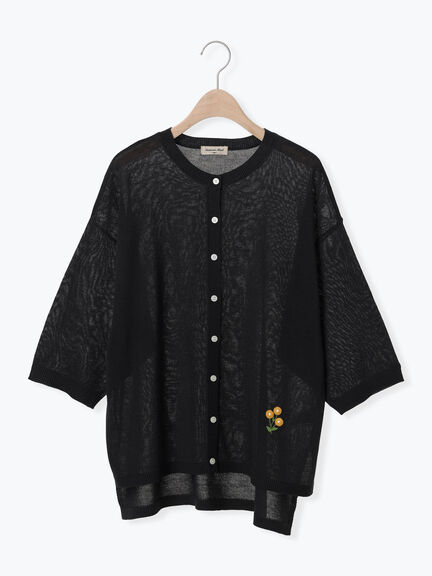 [接触冷感]花刺繍七分袖クルーネックカーディガン（ブラック/レッド/イエロー/グリーン/パープル/キナリ）｜Samansa Mos2（サマンサ モスモス）通販
