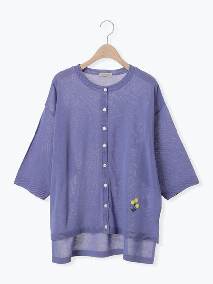 [接触冷感]花刺繍七分袖クルーネックカーディガン（ブラック/レッド/イエロー/グリーン/パープル/キナリ）｜Samansa Mos2（サマンサ モスモス）通販
