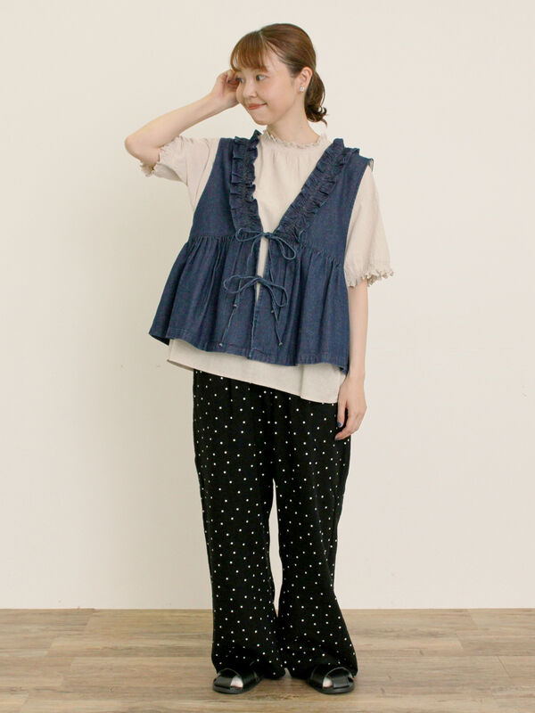 セール】 【M/Lサイズ】レーヨン麻ゆるストレートパンツ（ブラック