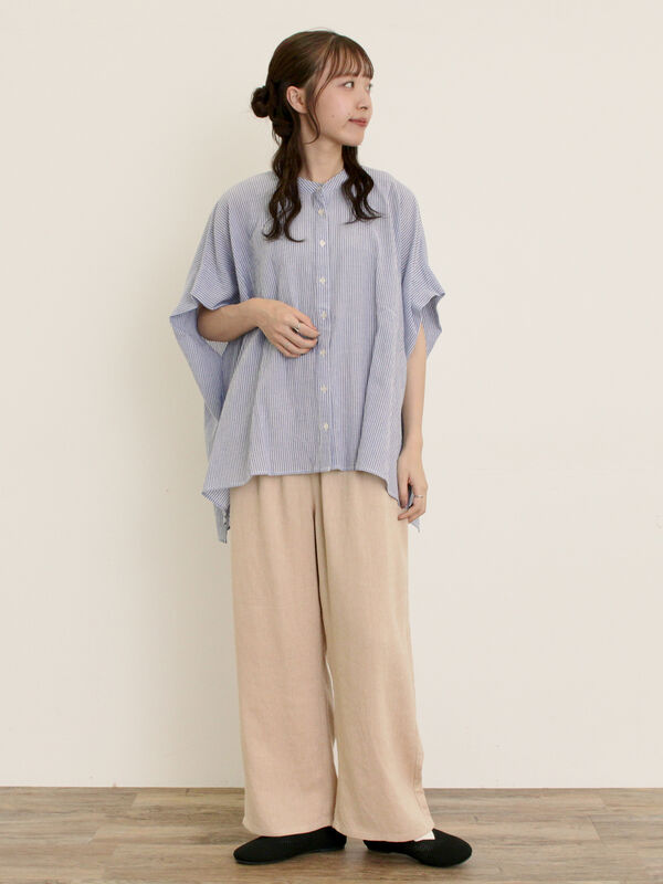 セール】 【M/Lサイズ】レーヨン麻ゆるストレートパンツ（ブラック