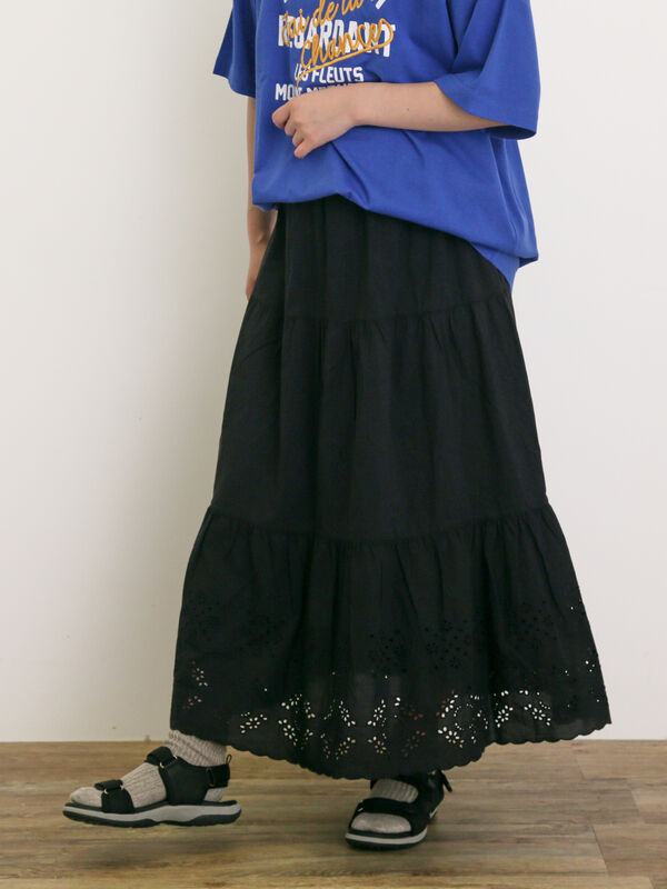 セール】 裾レースティアードスカート（オフホワイト/ブラック